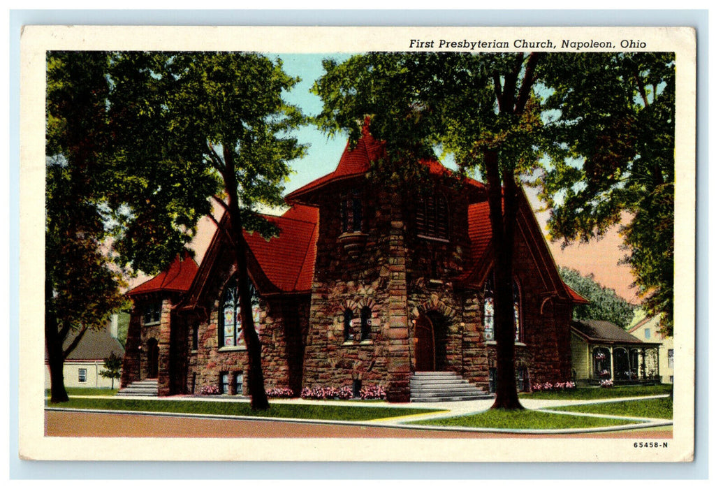 1956 First Presbyterian Church, Napoleon Ohio OH Vintage Posted Postcard