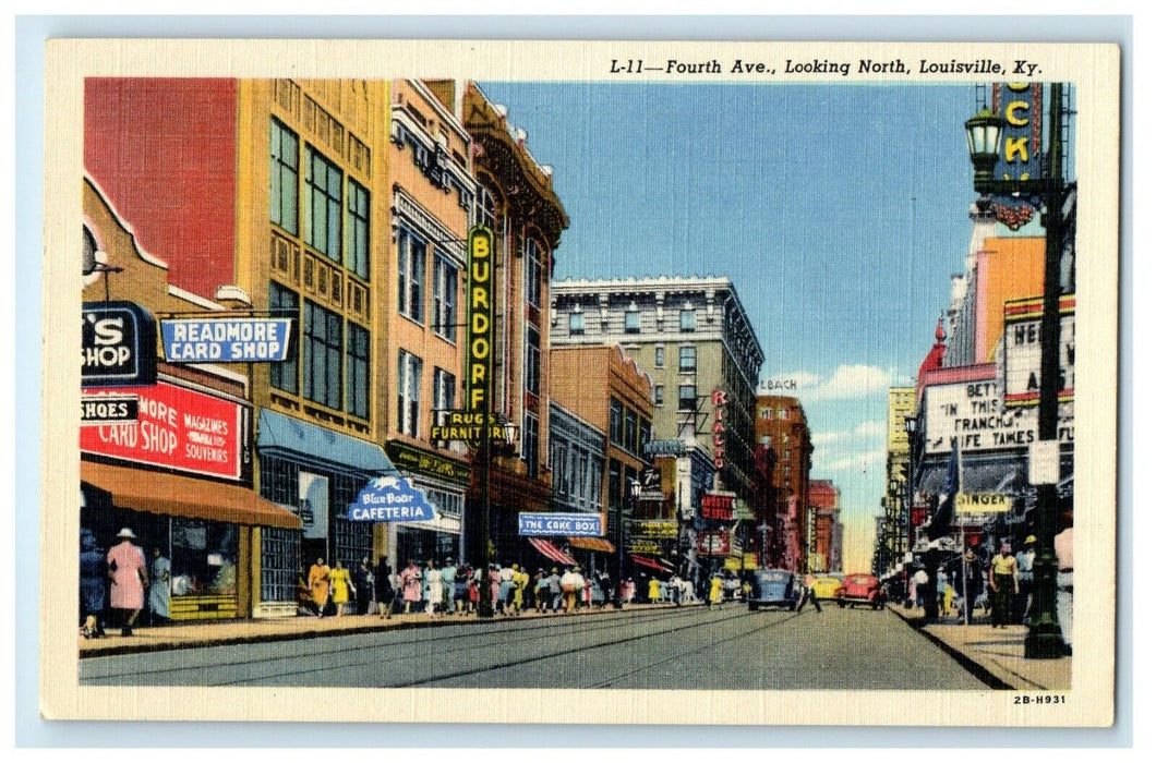 c1940's View Of Fourth Ave, Looking North Louisville Kentucky KY Postcard