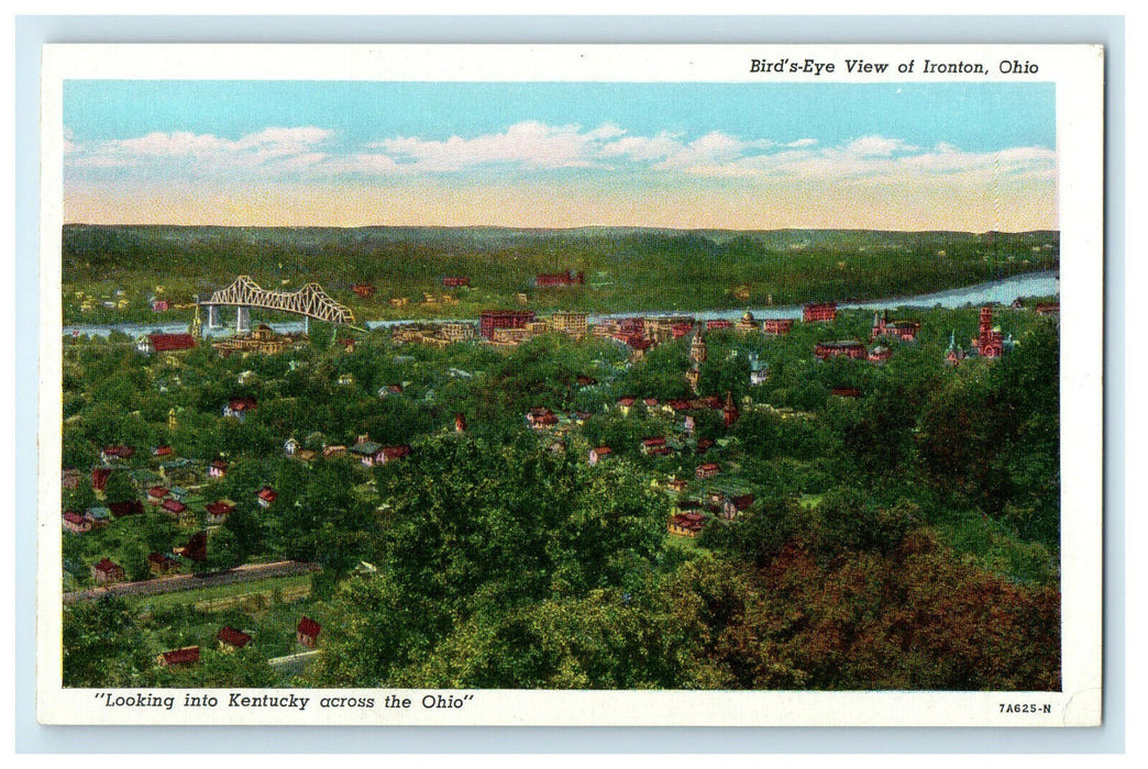 c1920s Looking Into Kentucky Across Ohio Bird's View of Ironton Ohio OH Postcard
