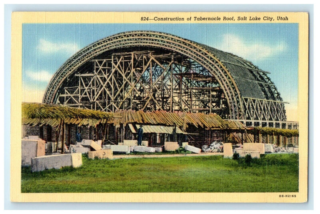 c1940's Construction Of Tabernacle Roof Salt Lake City Utah UT Vintage Postcard