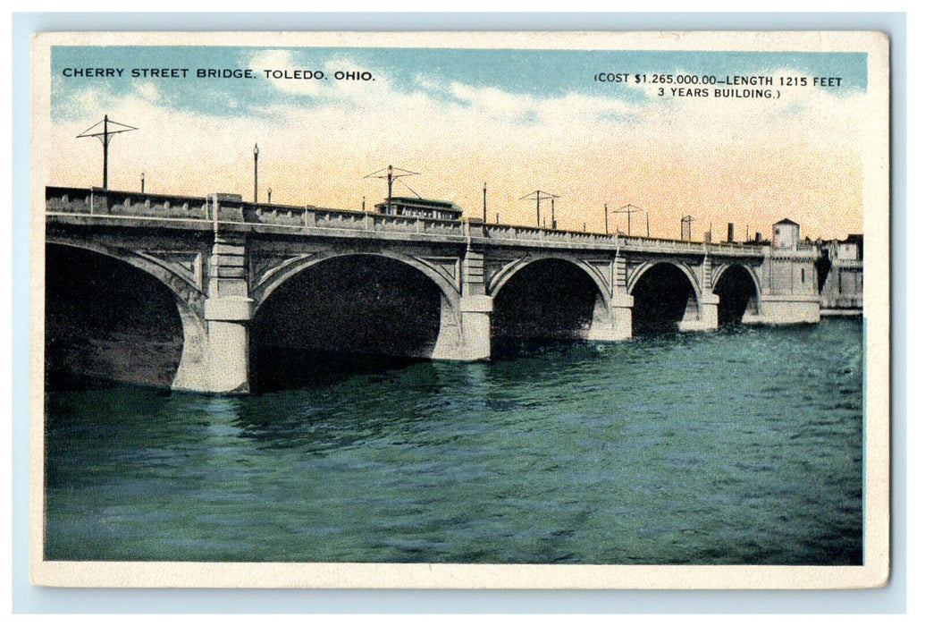 c1920s Cherry Street Bridge, Toledo Ohio OH Vintage Unposted Postcard