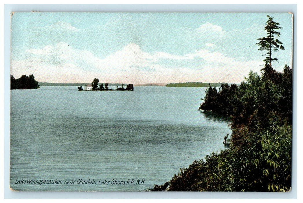 1909 Lake Winnepesaukee Near Glendale Lake Shore R.R.N.H Hooksett NH Postcard
