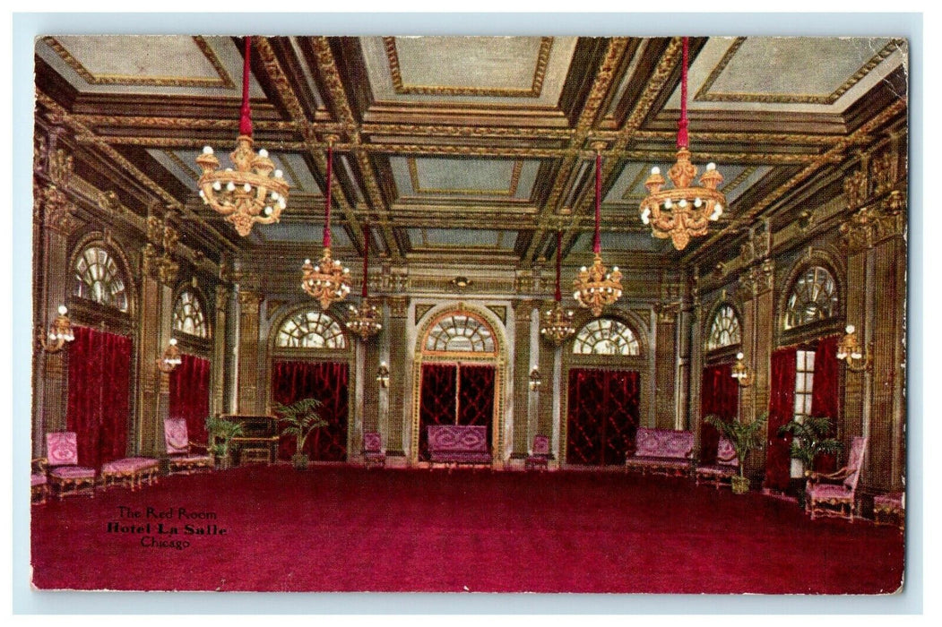 c1910 The Red Room Hotel La Salle Interior View Chicago Illinois IL Postcard