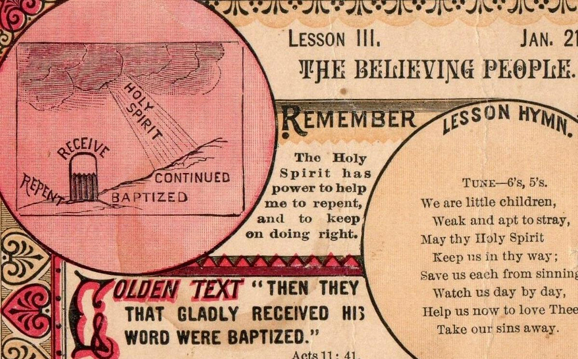1883 American Baptist Society Christian Bible Religious Hymn Lesson Trade Card