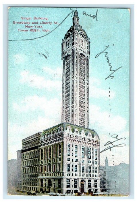 1908 Singer Building Broadway Liberty St New York City NY Suicide Humor Postcard
