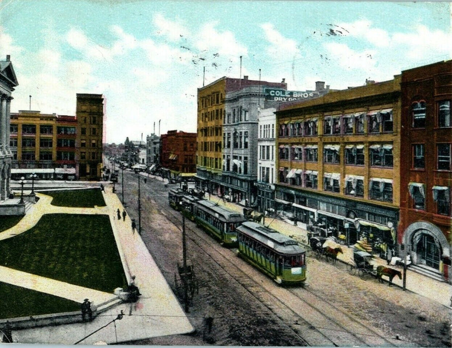 1909 East Side Square Bloomington Illinois IL Cow Milking Trolley Postcard