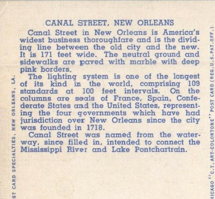 c1940's Aerial View Of Canal Street By Night New Orleans Louisiana LA Postcard
