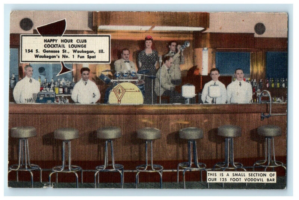 c1940's Happy Hour Club Cocktail Lounge Waukegan Illinois IL Postcard