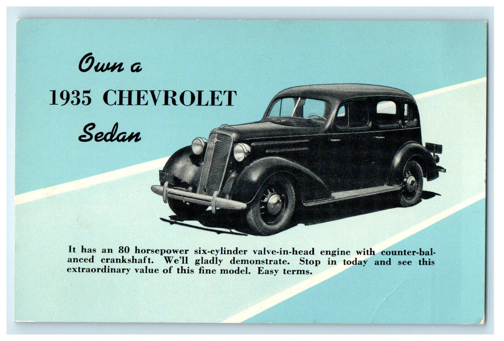 c1930s Own a 1935 Chevrolet Sedan Perry Motors, Cut Bank Montana MT Postcard