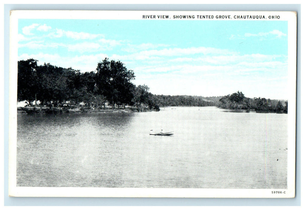 c1920s River View Showing Tented Grove, Chautauqua Ohio OH Unposted Postcard