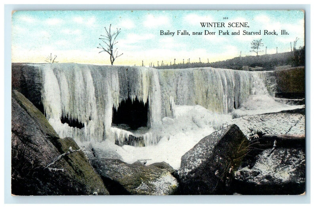 c1910 Winter Scene Bailey Falls Deer Park And Starved Rock Illinois IL Postcard