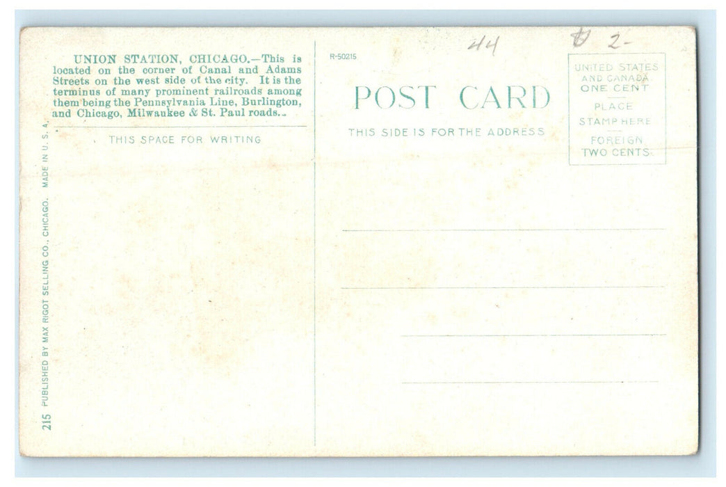 c1910s View of the Union Depot, Chicago Illinois IL Antique Unposted Postcard