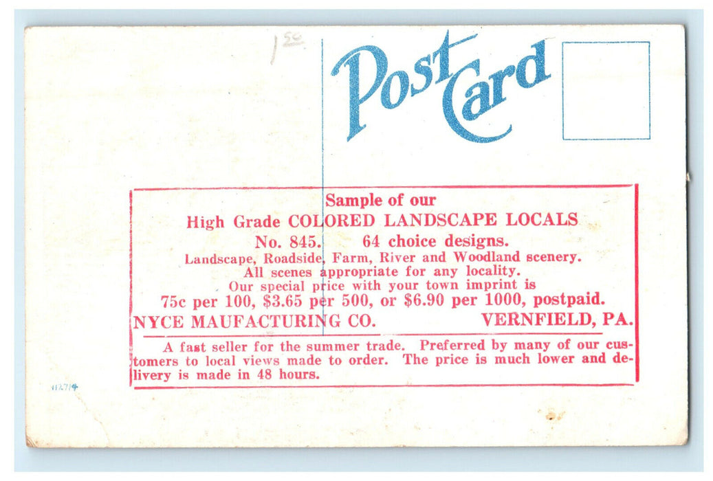 c1920s Greetings from Vernfield Pennsylvania PA Unposted Advertising Postcard