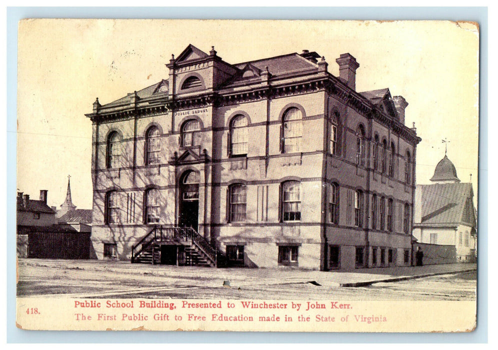 1913 Public School Building, Presented to Winchester by John Kerr Postcard