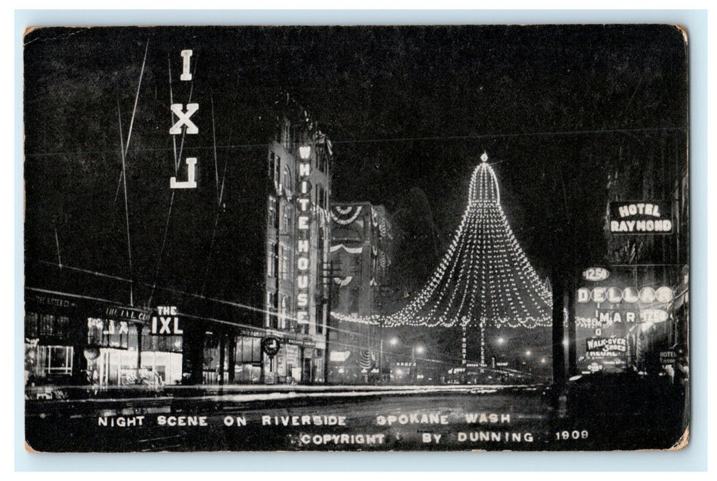 1909 Night Scene Riverside Spokane Washington WA Posted Antique Postcard