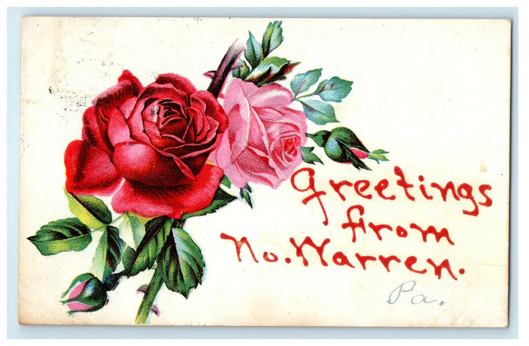 1910 Rose Flower Printed Greetings from North Warren Pennsylvania PA Postcard