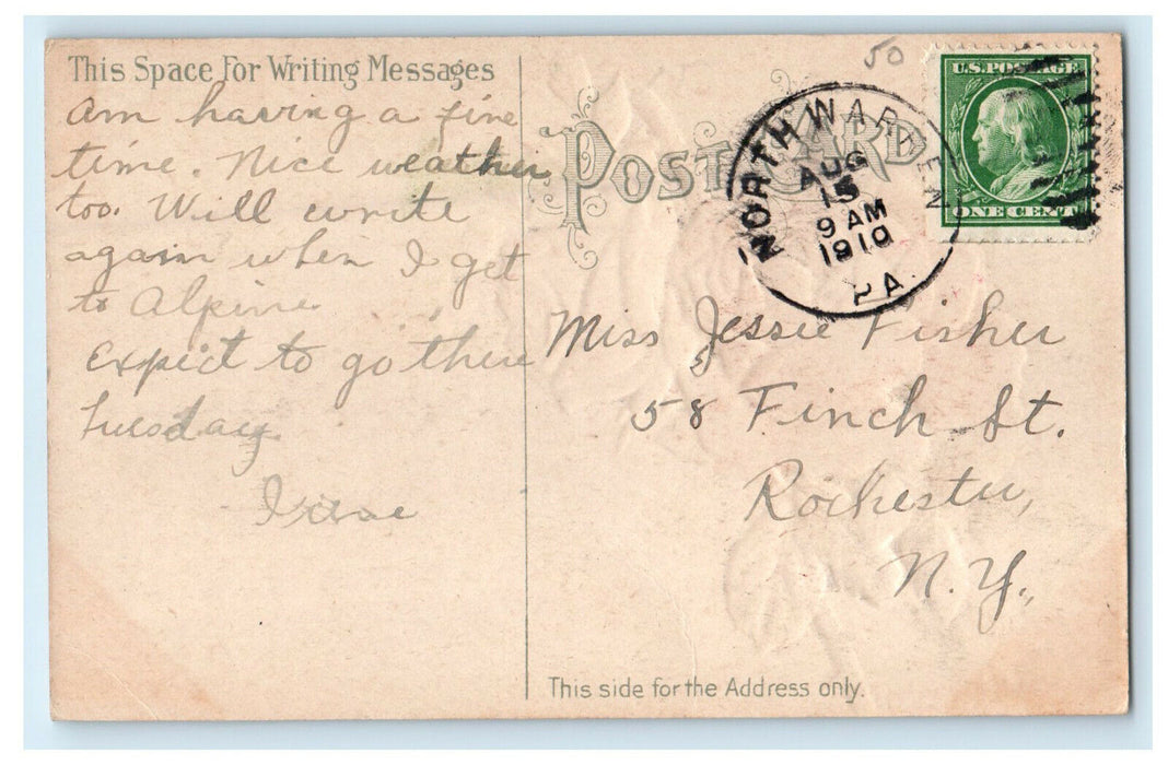 1910 Rose Flower Printed Greetings from North Warren Pennsylvania PA Postcard
