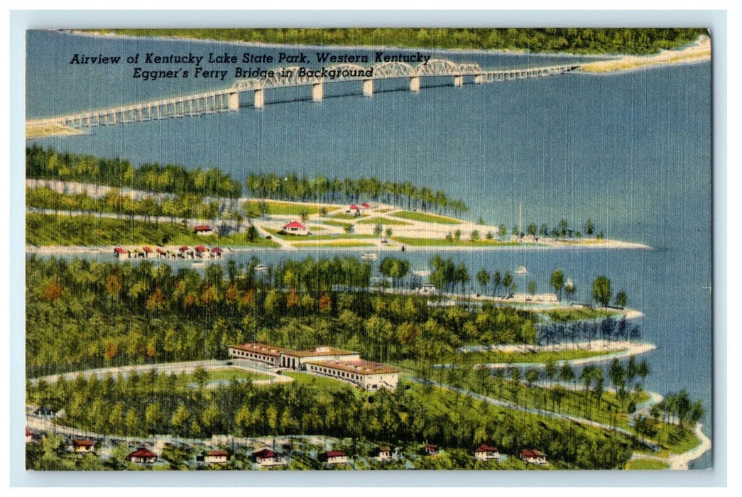 c1940's Airview Of Kentucky Lake State Park Eggner's Ferry Bridge Postcard