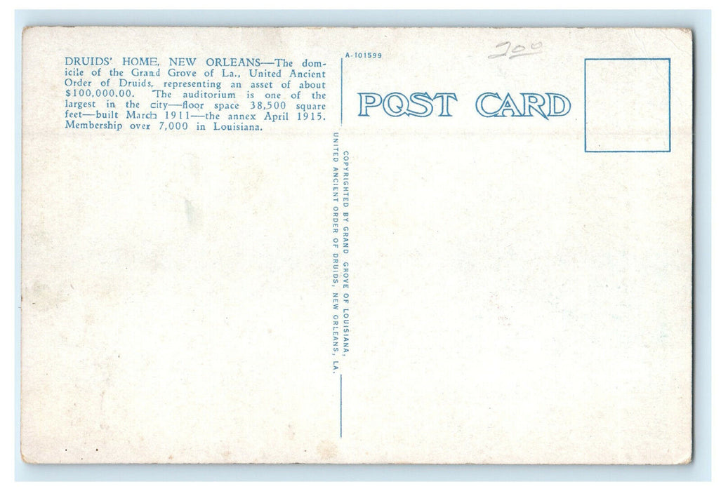 c1920s Druids Home, New Orleans Louisiana LA Unposted Vintage Postcard