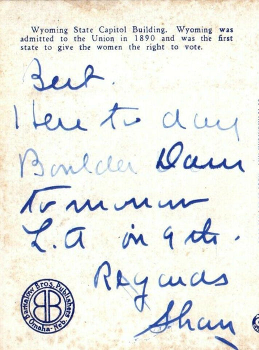 1938 State Capitol Building View Cheyenne Wyoming WY Posted Vintage Postcard