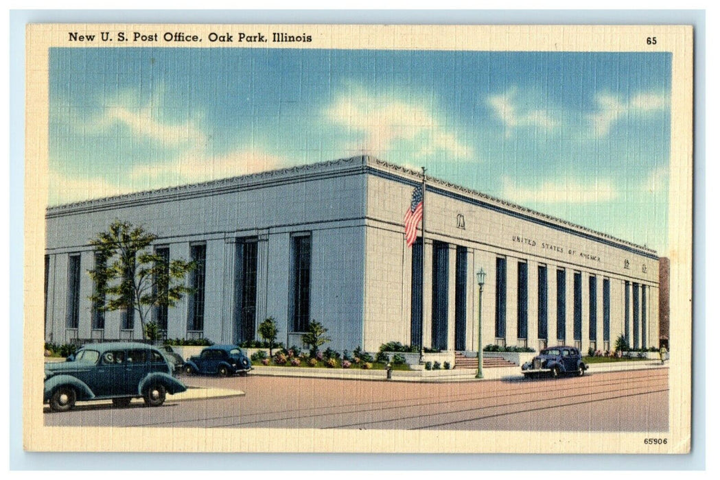 c1940's New U.S Post Office Building Street View Oak Park Illinois IL Postcard