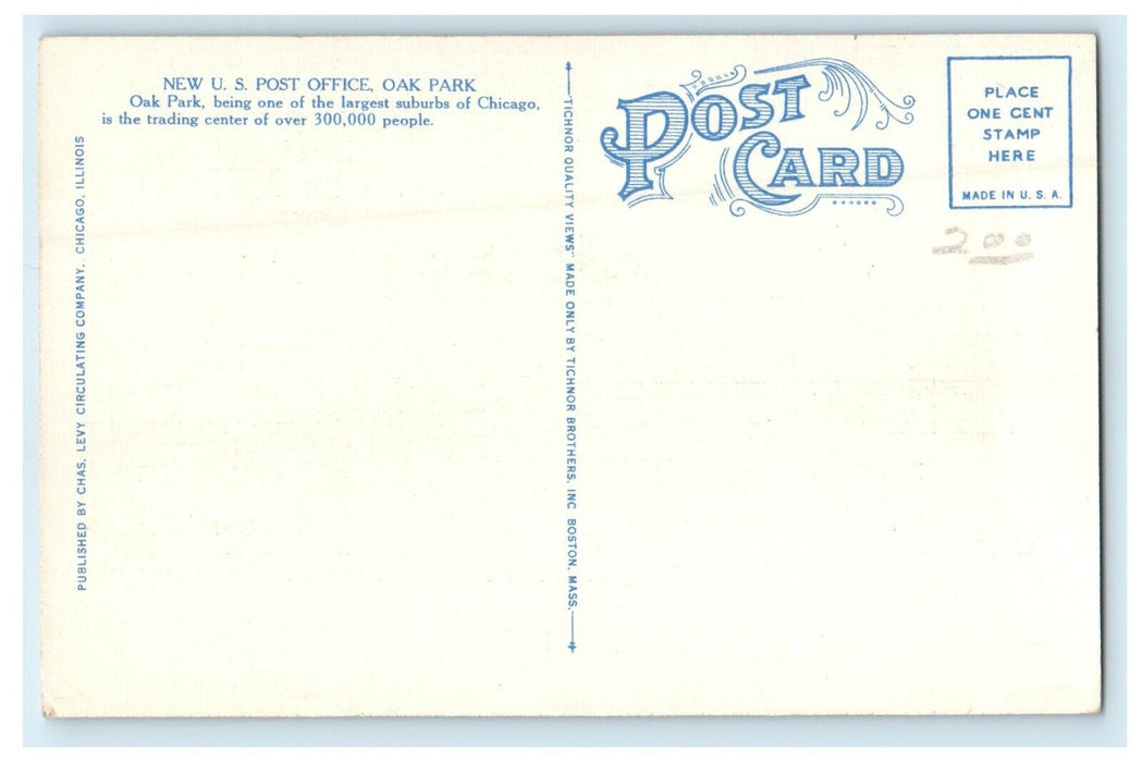 c1940's New U.S Post Office Building Street View Oak Park Illinois IL Postcard