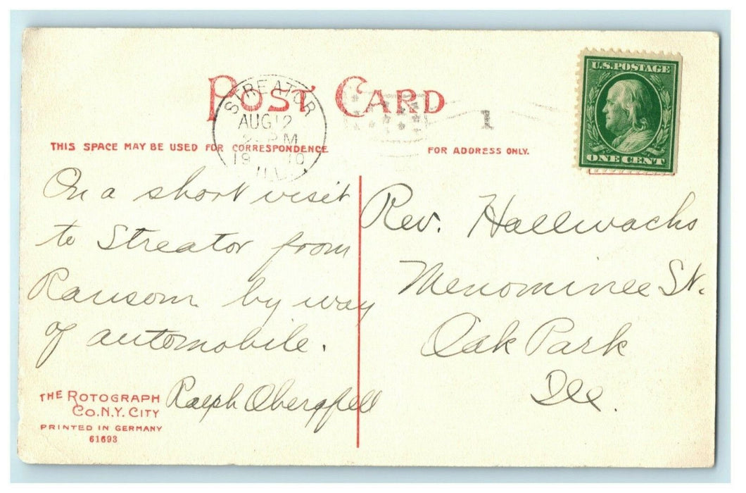 1910 City Park Streator Illinois IL Posted Antique Oak Park Postcard