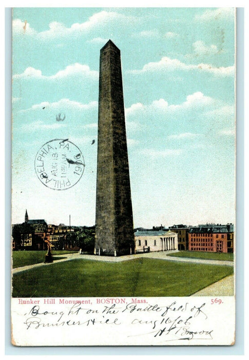 1906 Bunker Hill Monument Boston Massachusetts MA Posted Antique Postcard