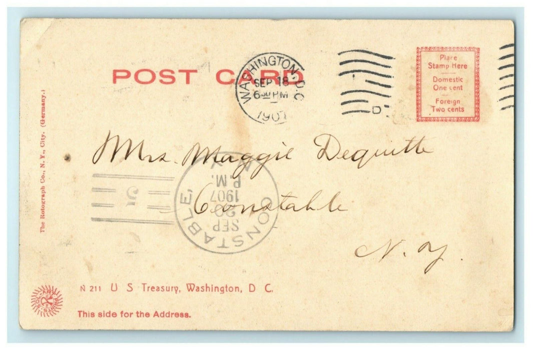 1907 US Treasury Moonlight Washington DC Posted Antique Postcard