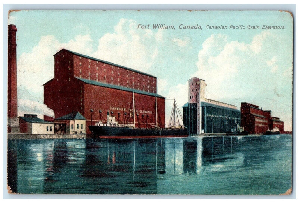 Fort William Canada, Canadian Pacific Grain Elevators Steamer Ship Postcard