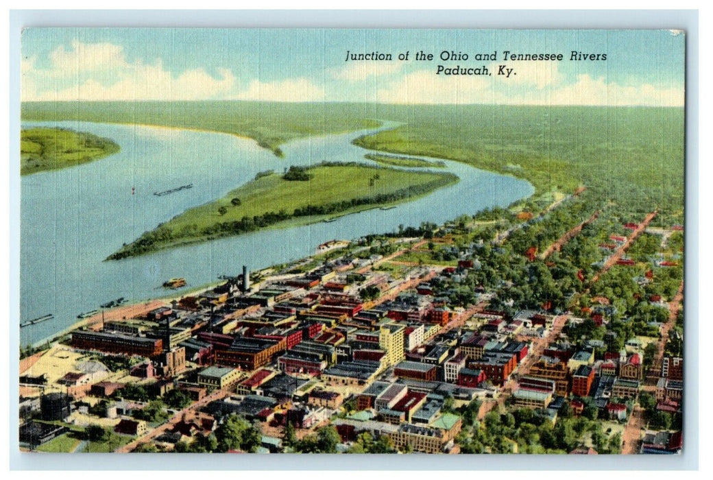 Aerial View Of Junction Ohio And Tennessee Rivers Paducah Kentucky KY Postcard