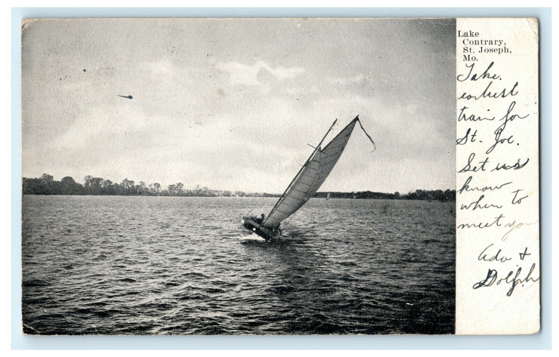 1908 Lake Contrary St. Joseph Missouri MO Sailboat Posted Antique Postcard