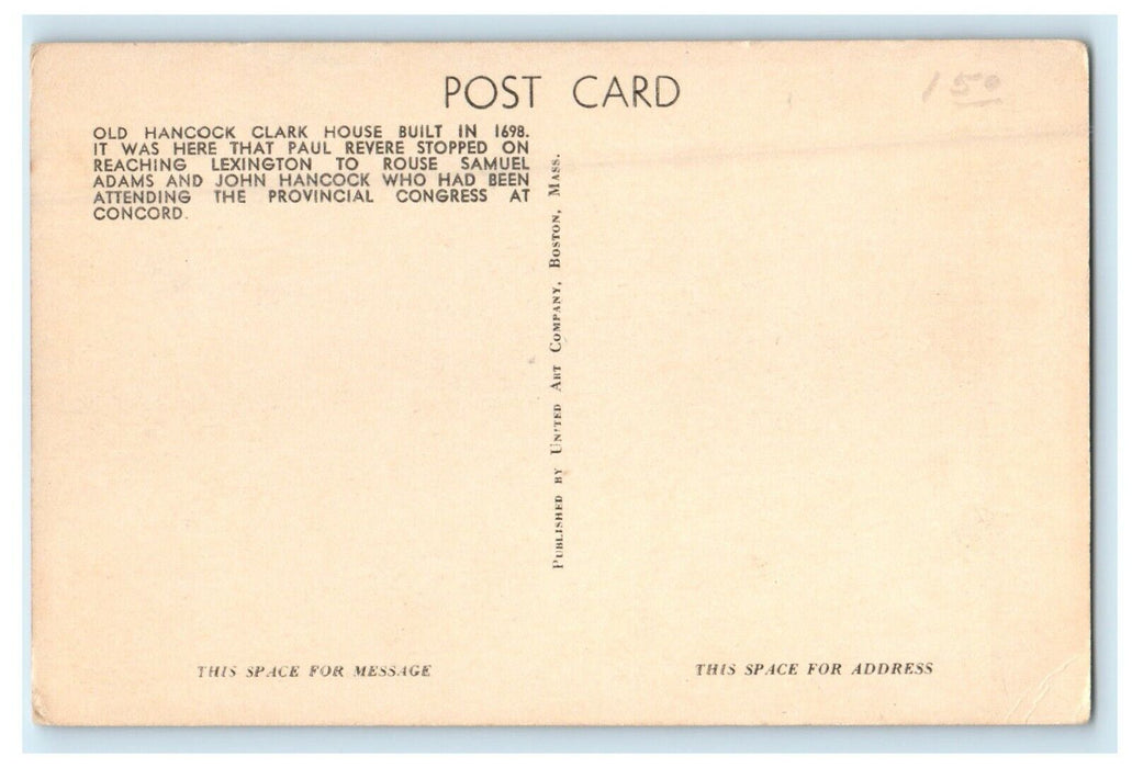 c1940's Old Hancock Clark Hotel Built 1698 Lexington Massachusetts MA Postcard