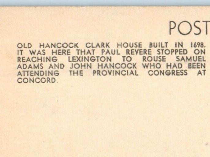 c1940's Old Hancock Clark Hotel Built 1698 Lexington Massachusetts MA Postcard