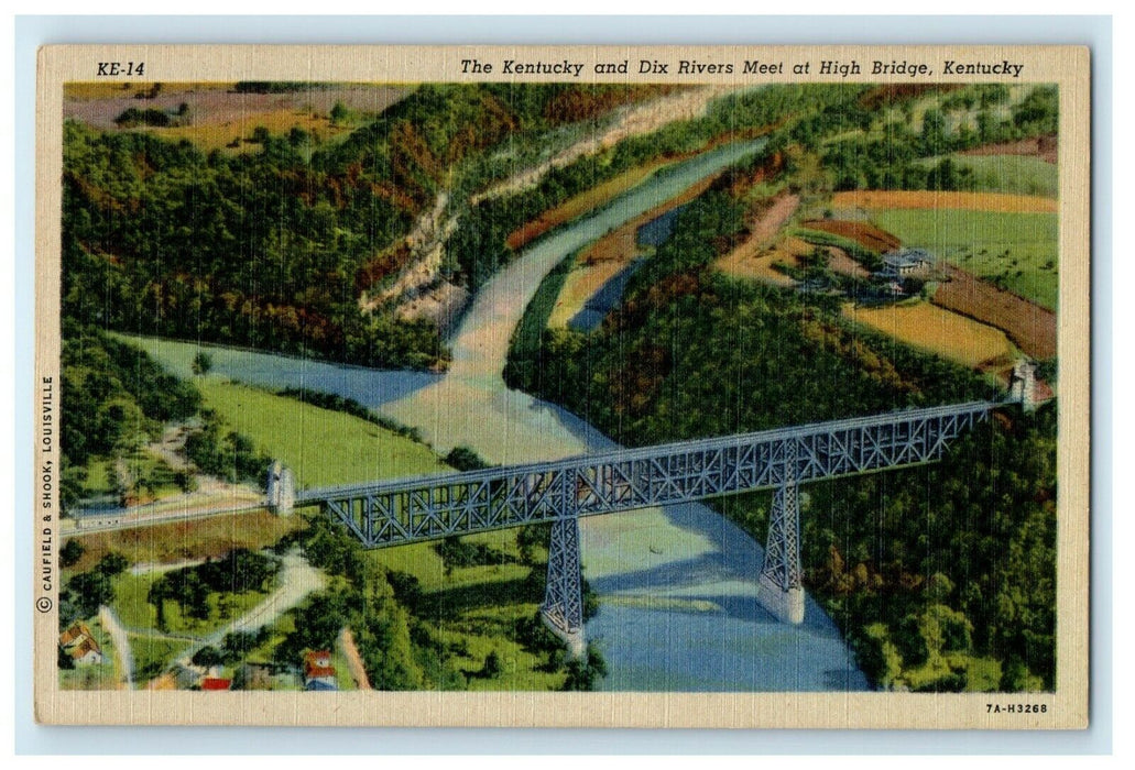 Aerial View Of The  Kentucky And Dix Rivers Meet At High Bridge KY Postcard