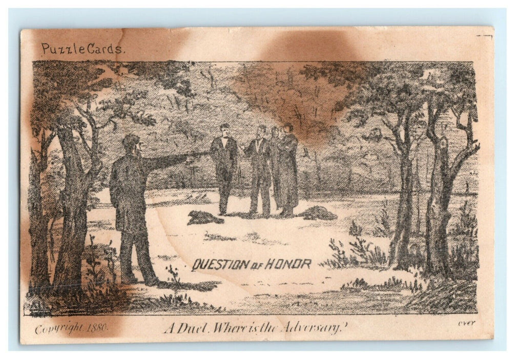 1880 Puzzle Question Honor Duel Execution Eclipse Wringer Worcester Trade Card