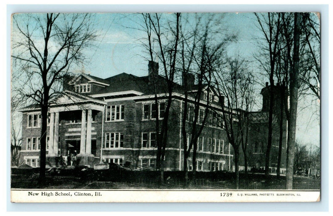 1909 New High School Clinton Illinois IL Posted Antique Postcard