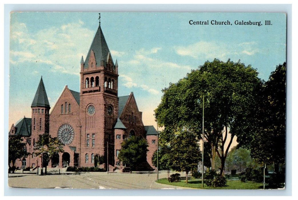 1915 Central Church Street View Galesburg Illinois IL Posted Antique Postcard