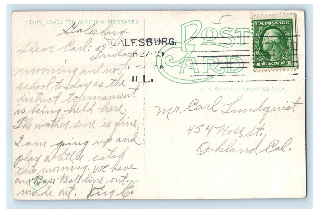 1915 Central Church Street View Galesburg Illinois IL Posted Antique Postcard