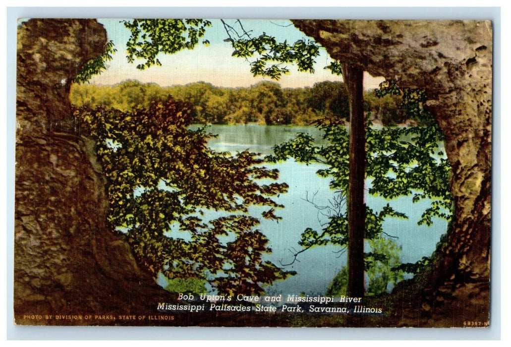 1947 Bob Upton's Cave Mississippi River Palisades State Park Savanna IL Postcard