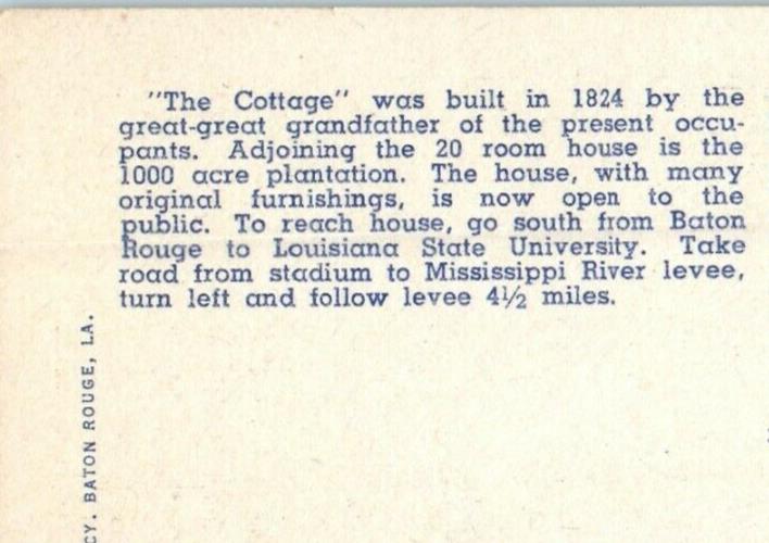 c1940's View Of The Cottage Baton Rouge Louisiana LA Unposted Vintage Postcard