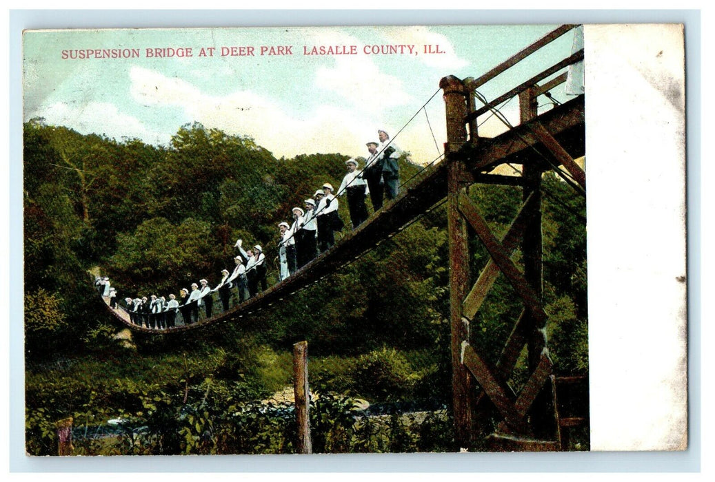 1908 Suspension Bridge At Deer Park Lasalle County Illinois IL Antique Postcard