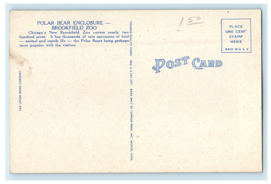 c1940's Polar Bear Enclosure Brookfield Zoo Chicago Illinois IL Vintage Postcard