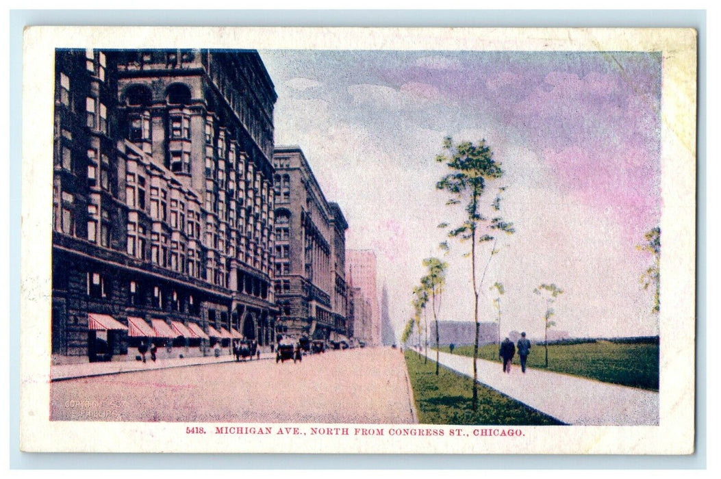 c1910 View Of Michigan Ave. North From Congress St, Chicago Illinois IL Postcard