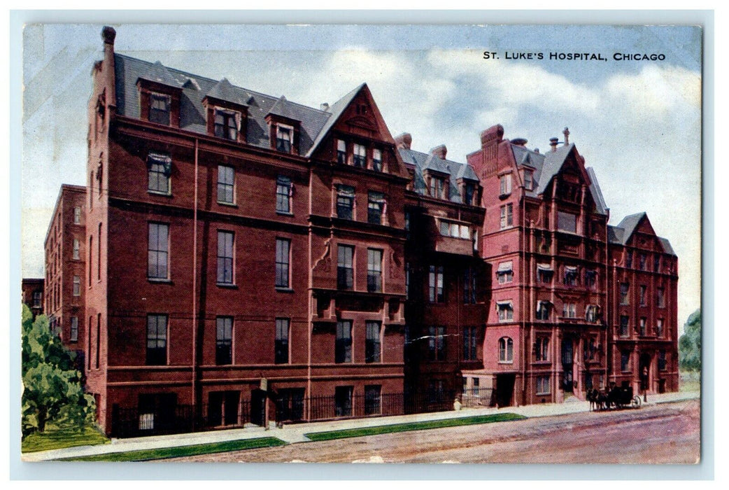 c1910's St. Luke's Hospital Street Scene Chicago Illinois IL Antique Postcard
