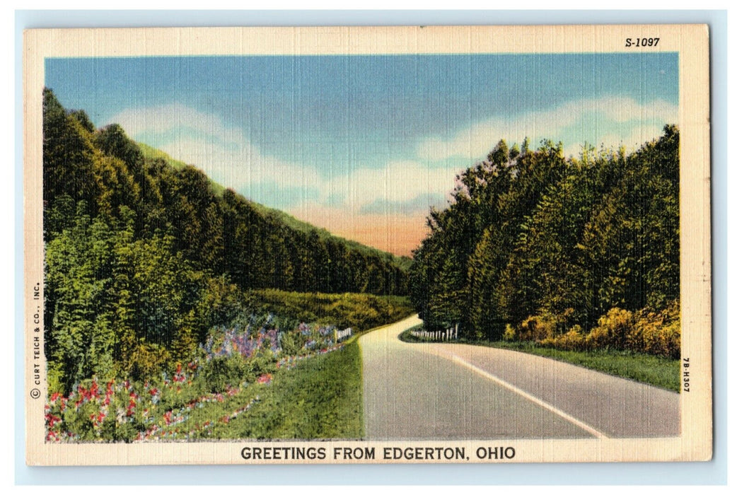 1949 Greetings From Edgerton Ohio OH Road Posted Vintage Postcard