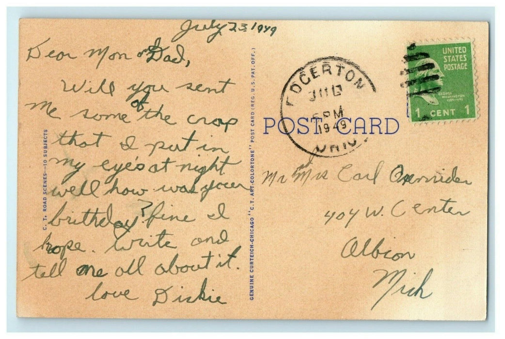 1949 Greetings From Edgerton Ohio OH Road Posted Vintage Postcard