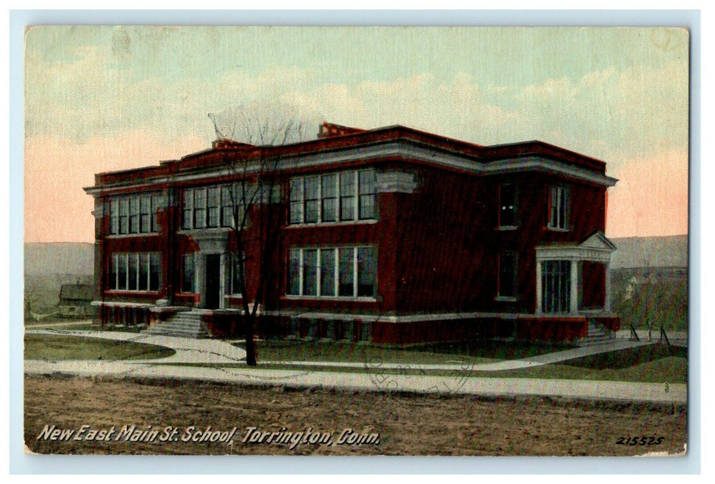 1913 New East Main Street School Driveway Torrington Connecticut CT Postcard