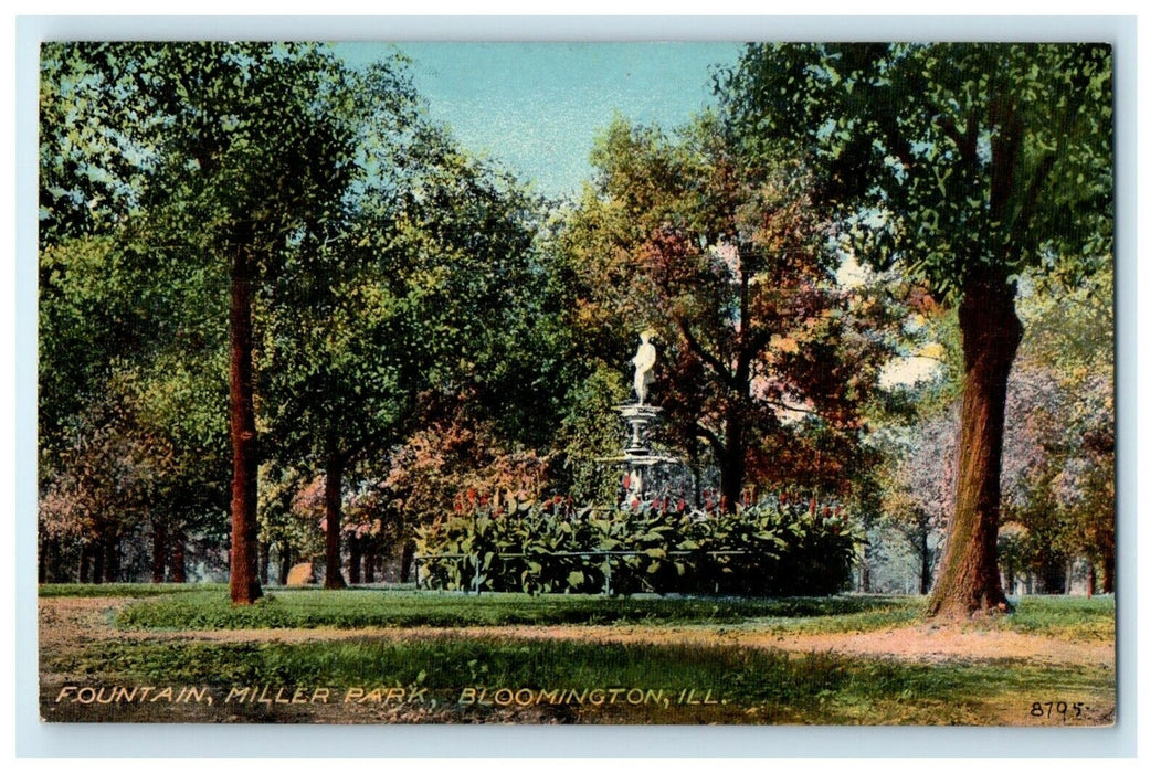 c1910 Fountain Miller Park Bloomington Illinois IL Unposted Antique Postcard