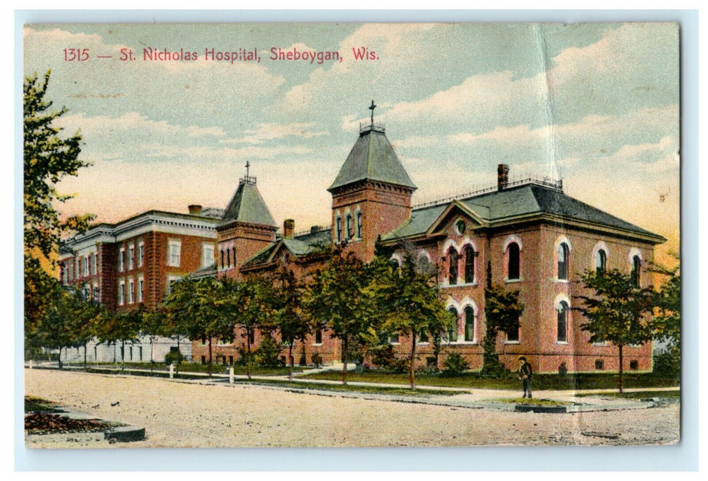 1909 St. Nicholas Hospital Sheboygan Wisconsin WI Posted Antique Postcard